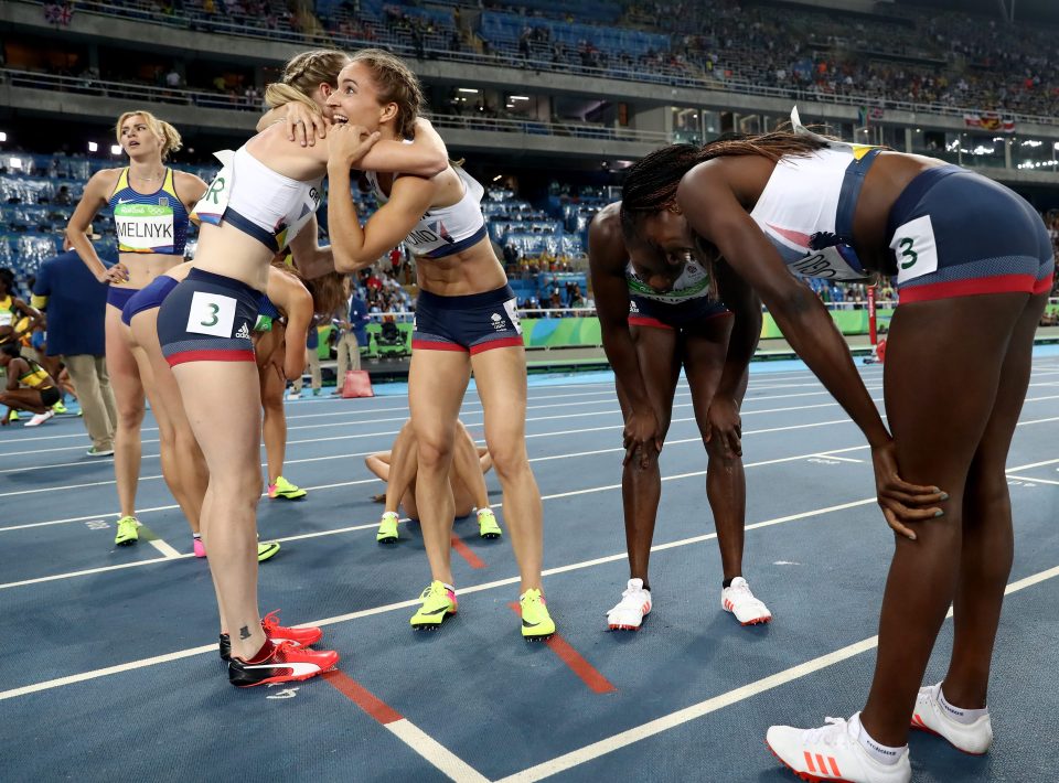 Emily Diamond, Eilidh Doyle Anyika Onuora and Christine Ohuruogu look exhausted after their race