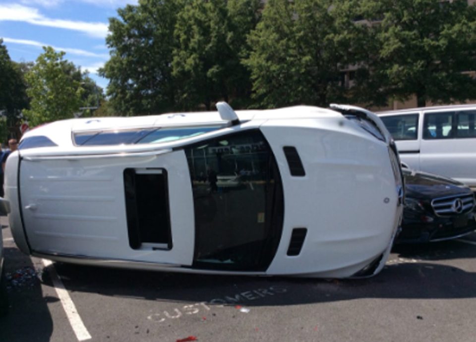  The crash sent the luxury vehicle on its side and it is thought the driver may have might have mistaken the gas pedal for the brake