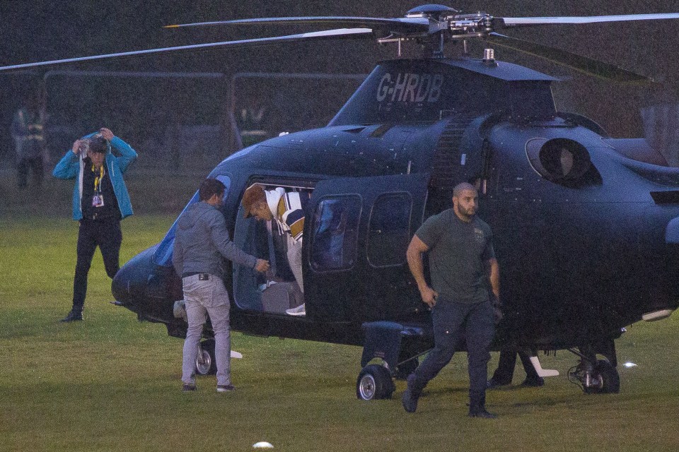 Justin Bieber arrives via helicopter in Essex