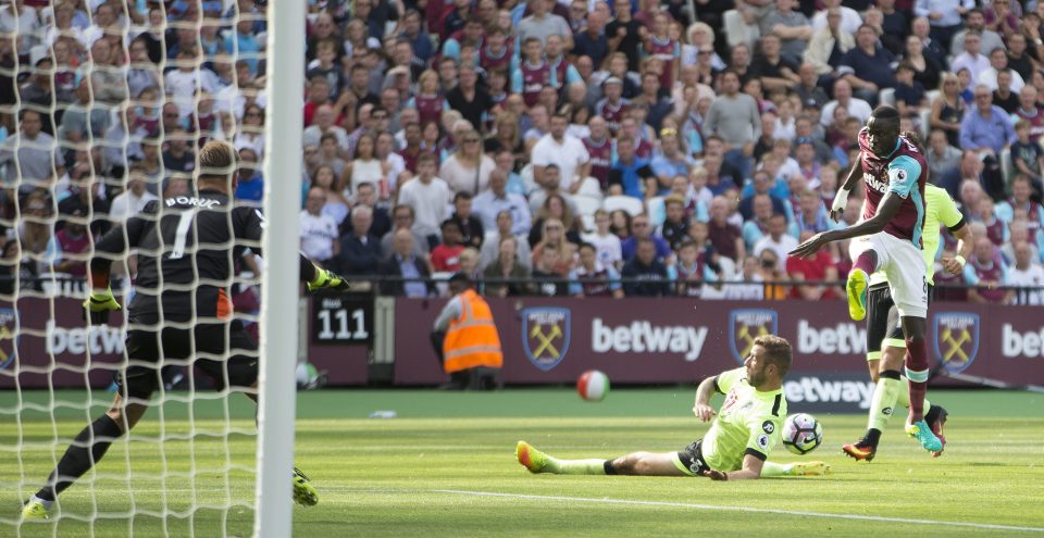 West Ham's Cheikhou Kouyate has an attempt at goal during the goalless first half