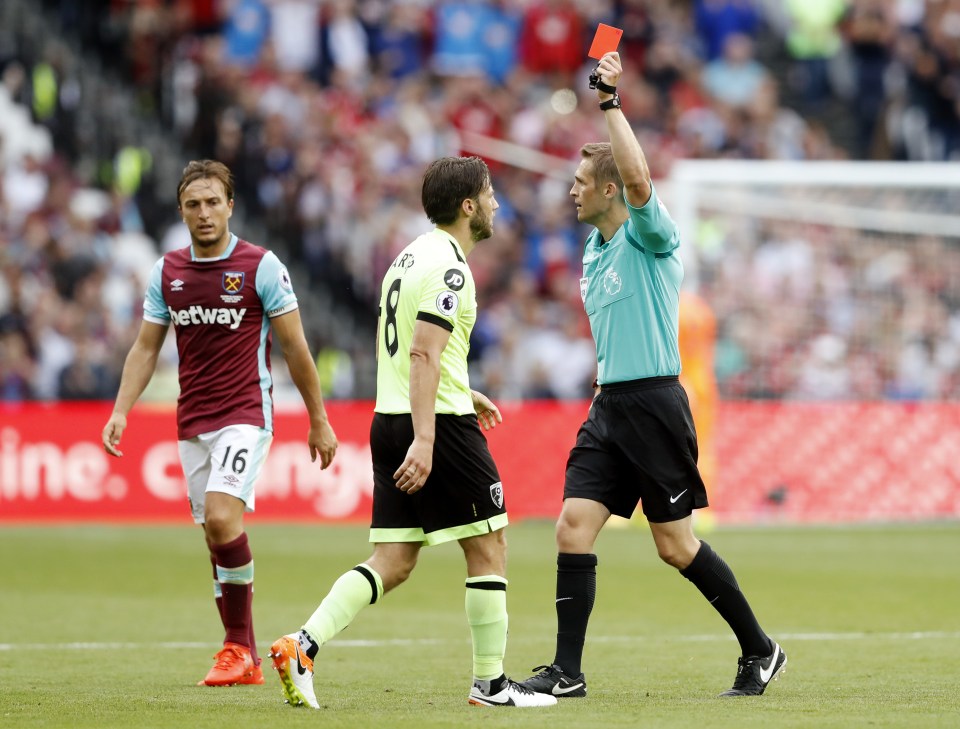 Harry Arter left Bournemouth to play the final ten minutes a man down after he received his second caution