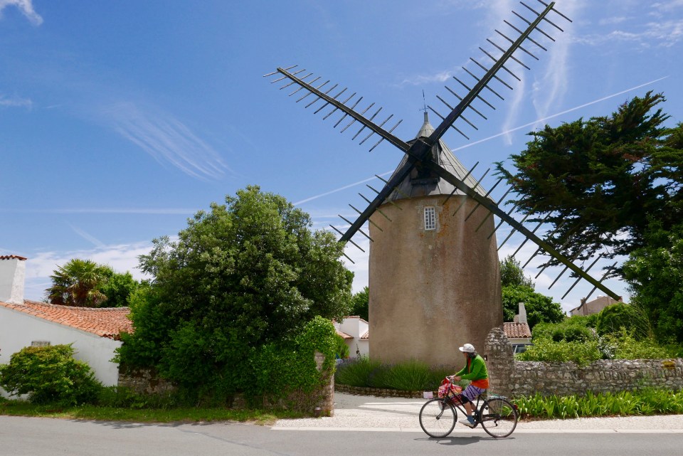  Cyclist sails past a windmill near Saint-Martin