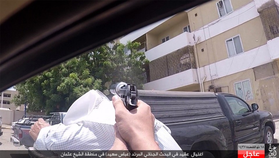  He shots the man in the back of the head in the Aden car park. ISIS later claimed the man was a military leader