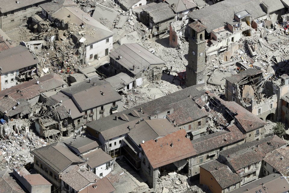  The extent of the damage is revealed in this aerial shot of the central Italian village