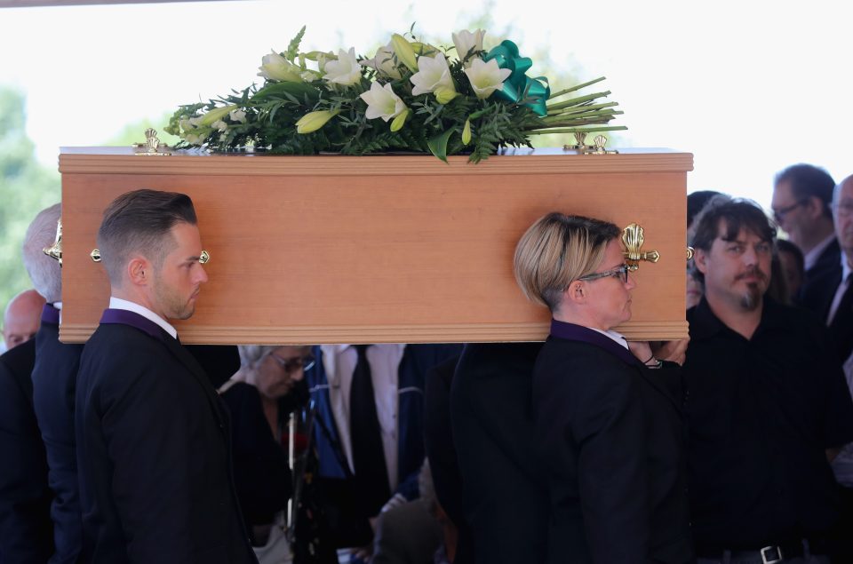  The coffin of Star Wars actor Kenny Baker is carried into Lytham Park Crematorium