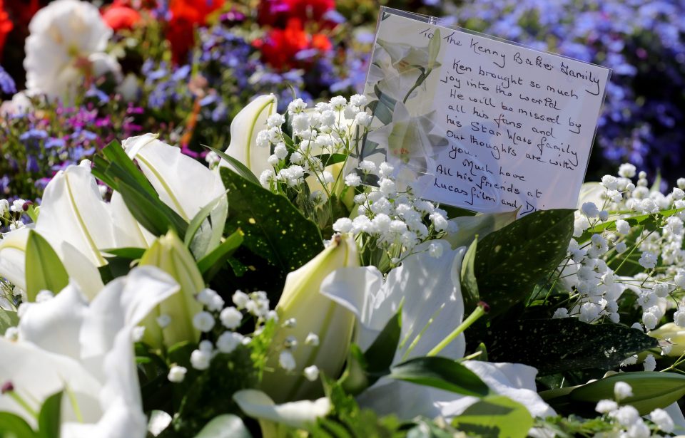  A floral tribute from Lucas Film and Disney, sits outside Lytham Park Crematorium, during the funeral