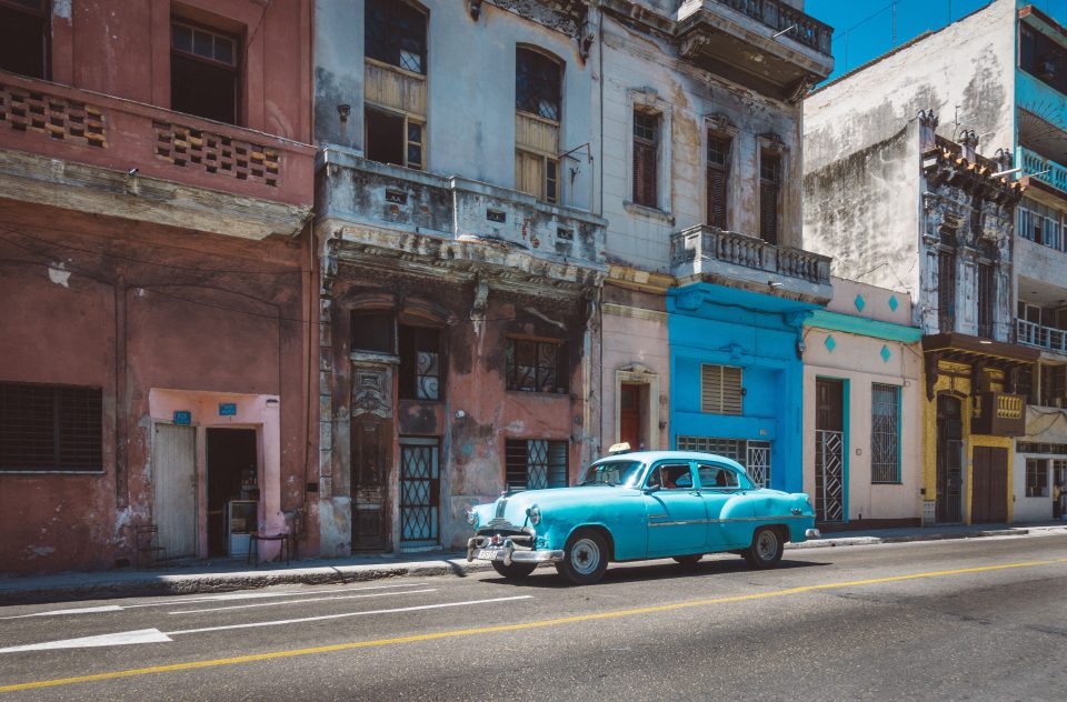 This sky-blue runaround matches Havanas bright buildings