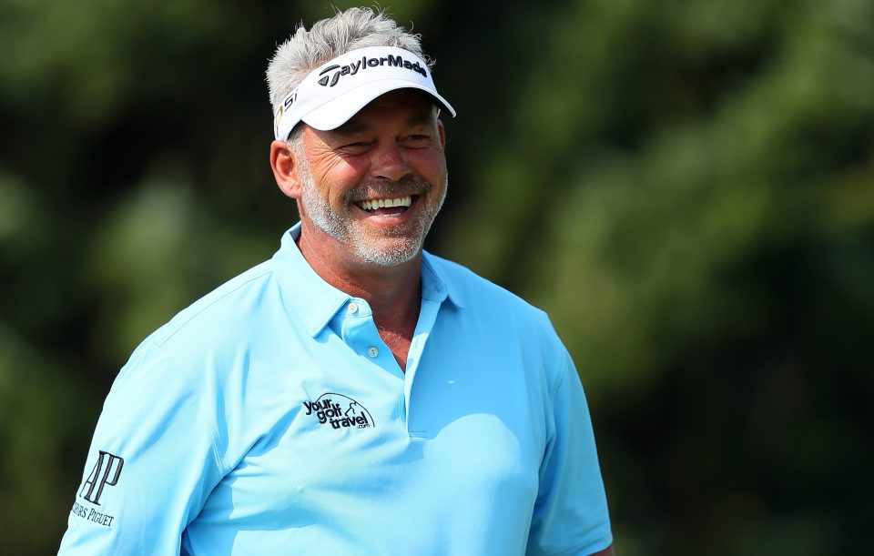  Darren Clarke laughs on the 1st hole during the second round of Made in Denmark at Himmerland Golf club