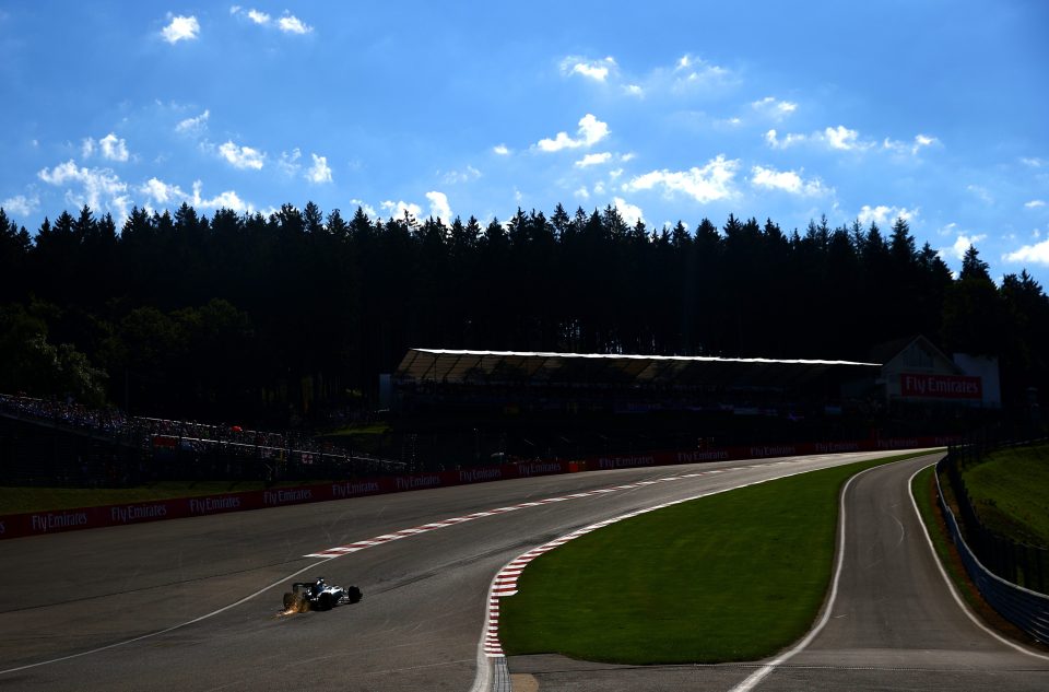  Lewis Hamilton takes a spin around the Spa circuit but already knew he had a grid penalty for the Belgian Grand Prix