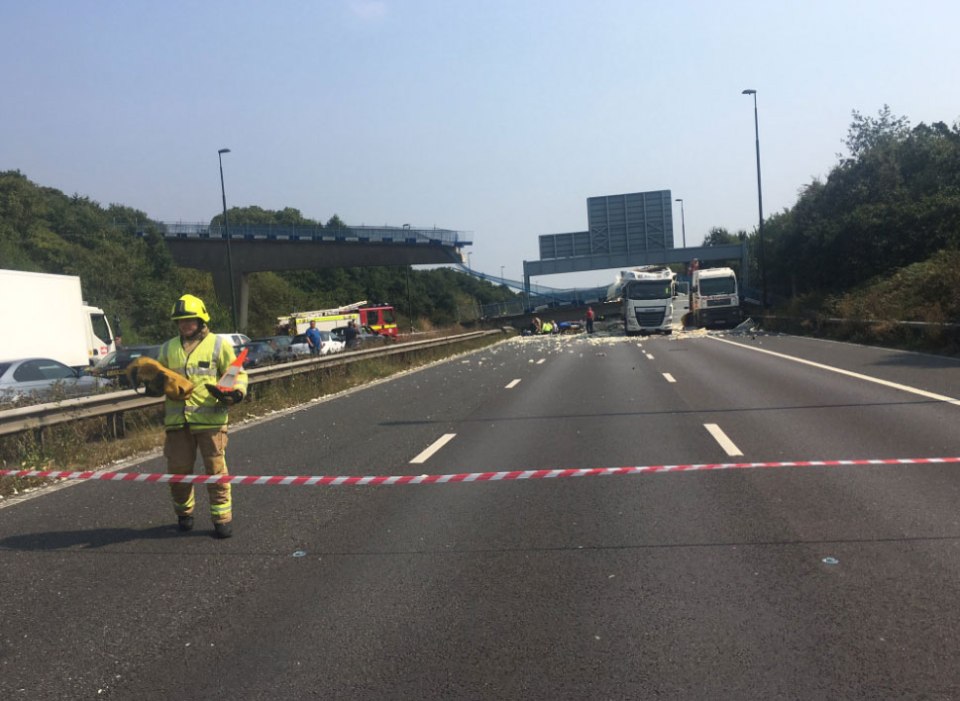  Emergency teams close off the roads as huge tailback ruin the bank holidays for thousands of people