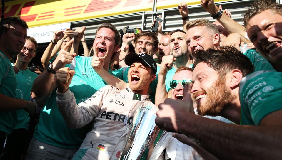  Rosberg celebrated his latest win with his dedicated team in Spa