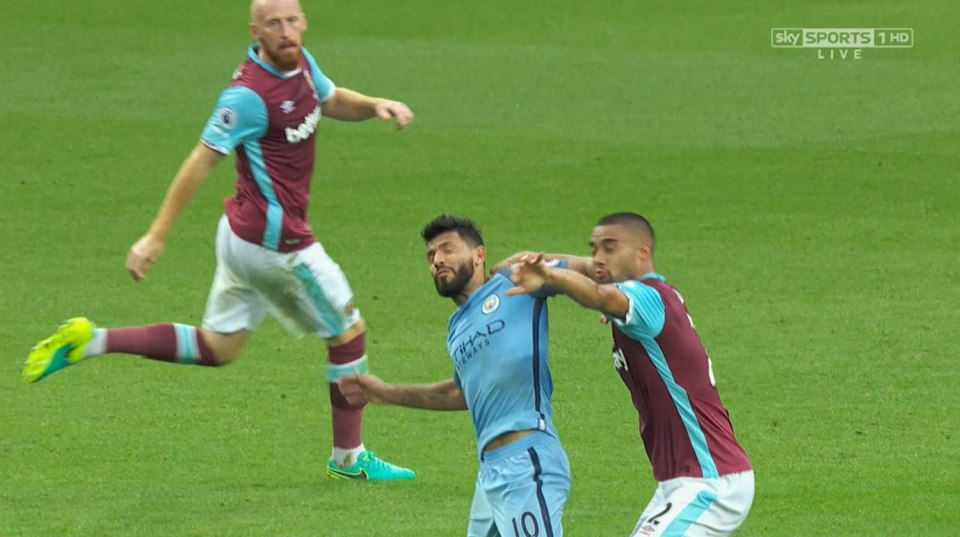 Aguero appeared to elbow West Ham defender Winston Reid