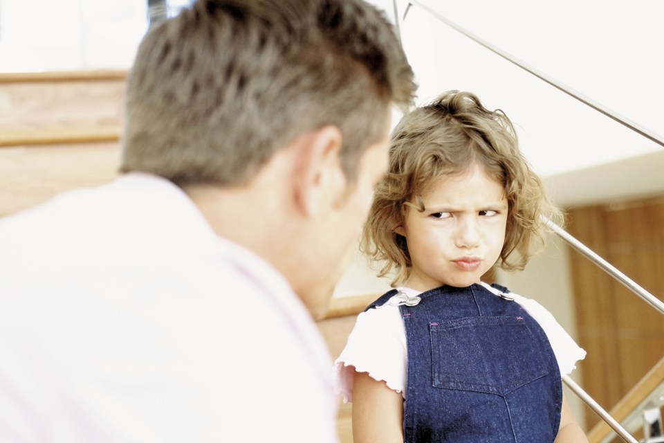 Father telling off naughty daughter