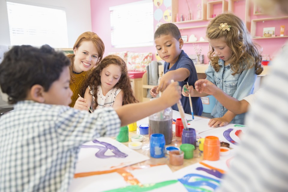 Students painting in class