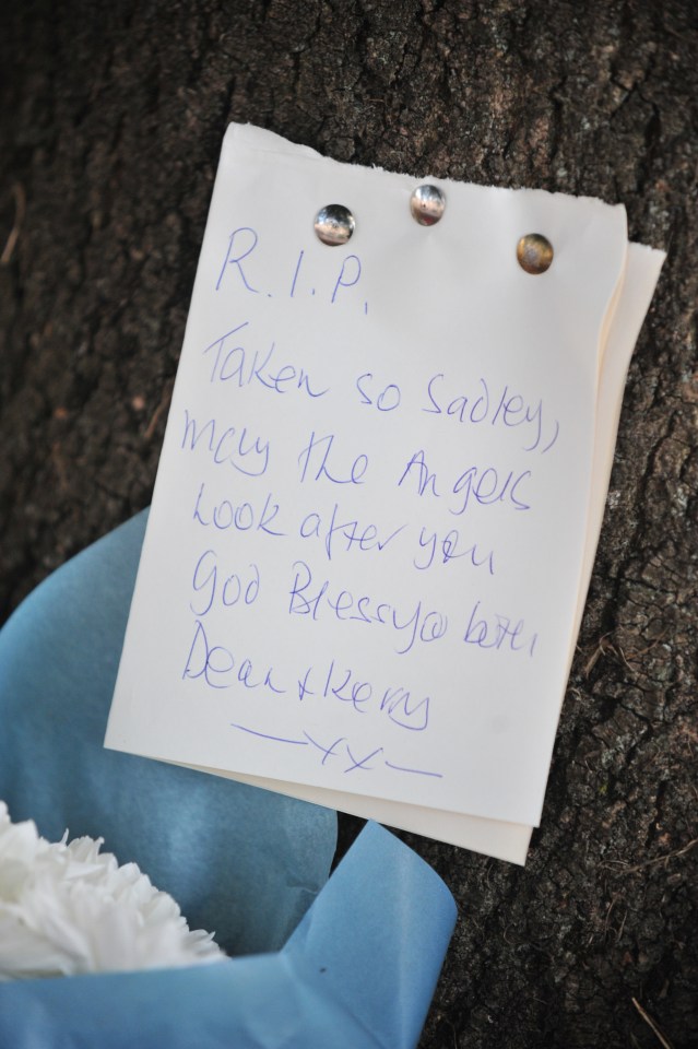 A note left at the scene reads: "Taken so sadley (sic), may the angels look after you"