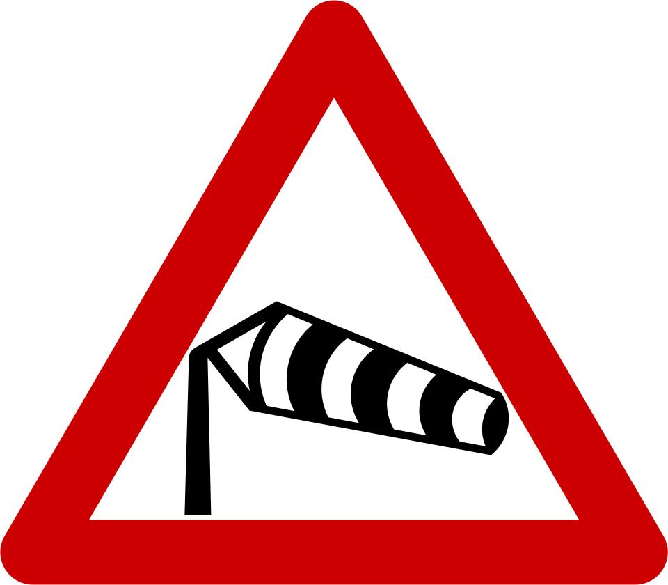 The wind sock symbol warns drivers of strong cross winds on the road ahead