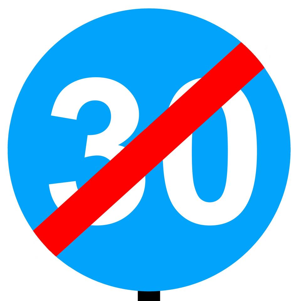 A blue speed indicator with a red line through it means that the minimum speed zone shown ends after that point