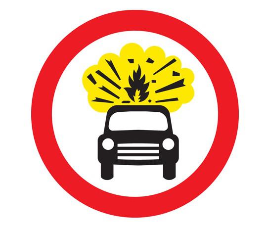 No vehicles carrying explosives are permitted past the point of this sign