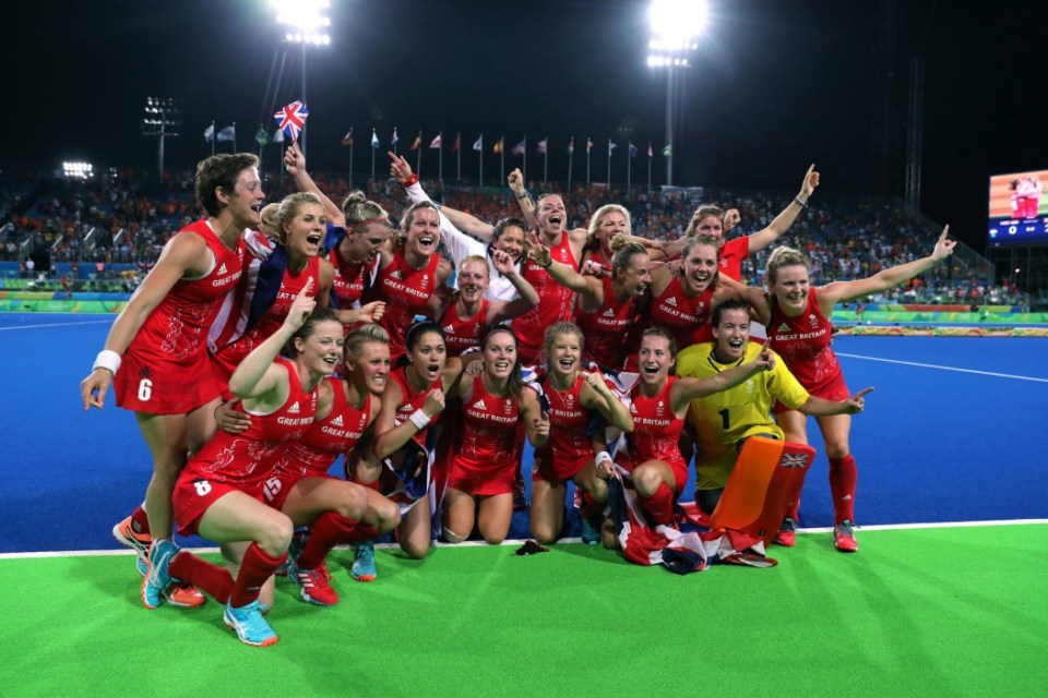  Team GB's hockey winning pose after superb gold against Holland