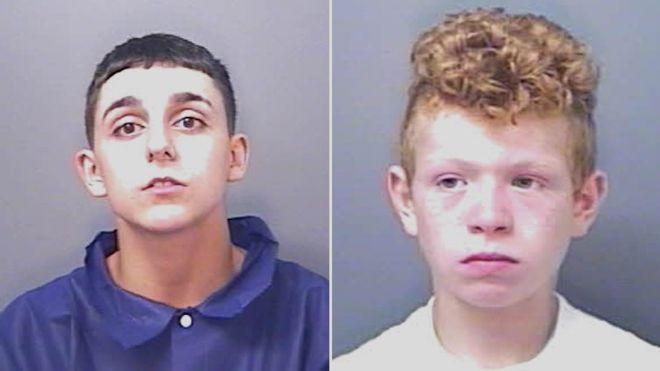 Two boys who dragged a vicar out of her car in a "shocking attack" as she left a church service have been sentenced. Reverend Irene Wilson was leaving Holy Trinity Church in Hull at 13:30 BST on 7 August when her vehicle was targeted. Jay Desborough, 17, left and Leon Wrigglesworth, 13, right both from the city, were each given a 24-month detention and training order in a young offenders institute at the city's youth court.