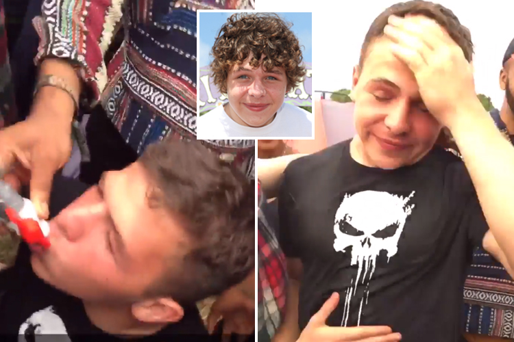  Outnumbered star Daniel Roche was filmed drinking from a "beer bong" at Reading festival