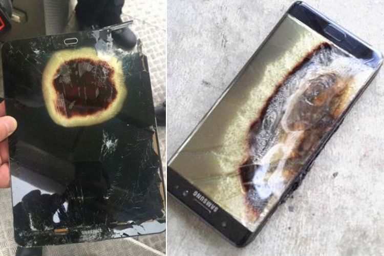 Stock picture of Samsung gadgets which overheated and caught fire