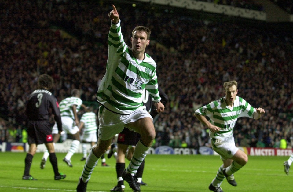  Chris Sutton celebrates scoring in Celtic's 4-1 win over Juventus in 2001