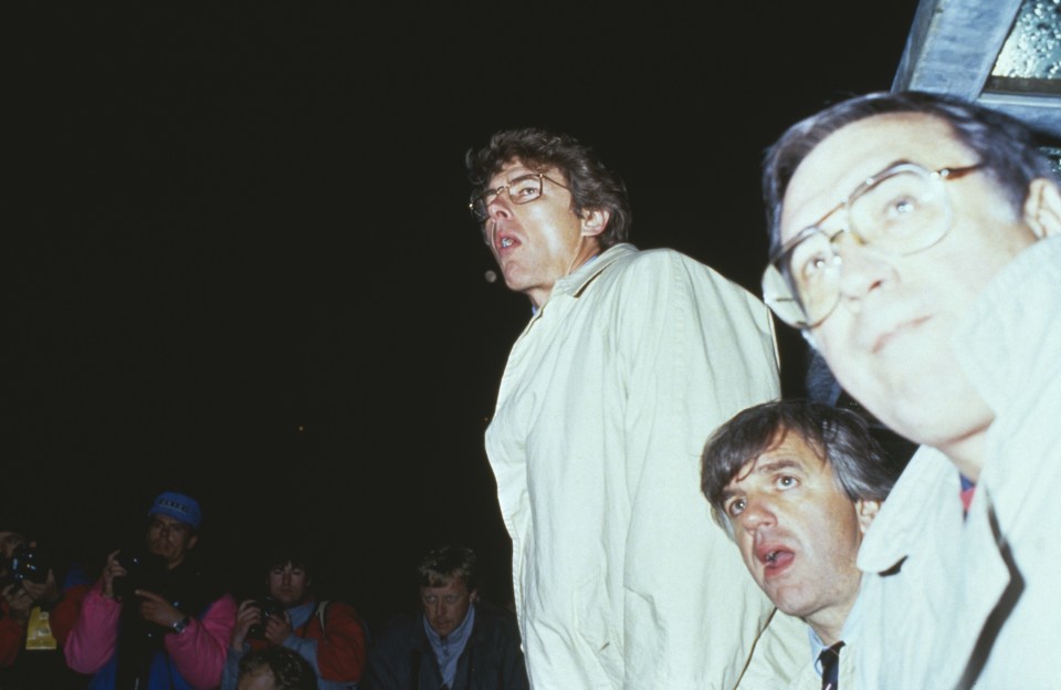 AS Monaco manager Arsene Wenger (centre) with assistant manager Jean Petit (second from right) at a European Cup Winners Cup, Semi-Final, 2nd Leg match against Feyenoord, at De Kuip stadium, Rotterdam, 15th April 1992. The match ended in a 2-2 draw. The semi-final ended in a 3-3 draw, with Monaco winning on away goals. (Photo by Bob Thomas/Getty Images)