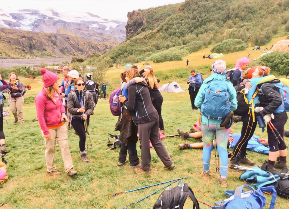 Emotions run high as the Fabulous Challengers embrace at the finish