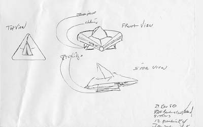  Eye witness John Burrough's sketches of the object they saw in Rendlesham Forest in 1980