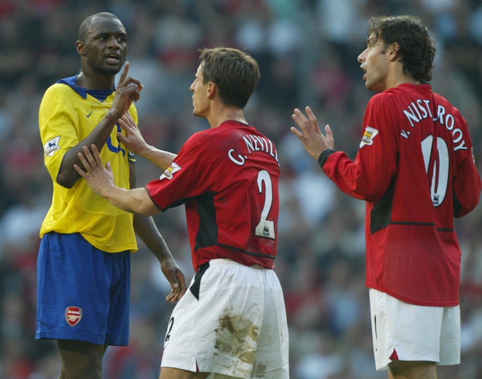 MANCHESTER UNITED(0) VS ARSENAL FC(0).FA PREMIERSHIP.PIC RICHARD PELHAM. 21.09.03.PATRICK VIEIRA AND RUUD VAN NISTELROOY.