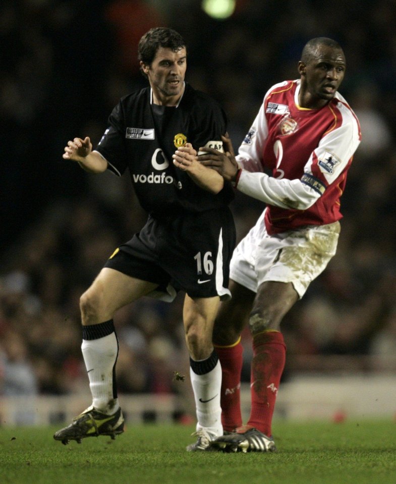 ROY KEANE AND PATRICK VIEIRA.PIC RICHARD PELHAM. ARSENAL 2 MANCHESTER UNITED 4.