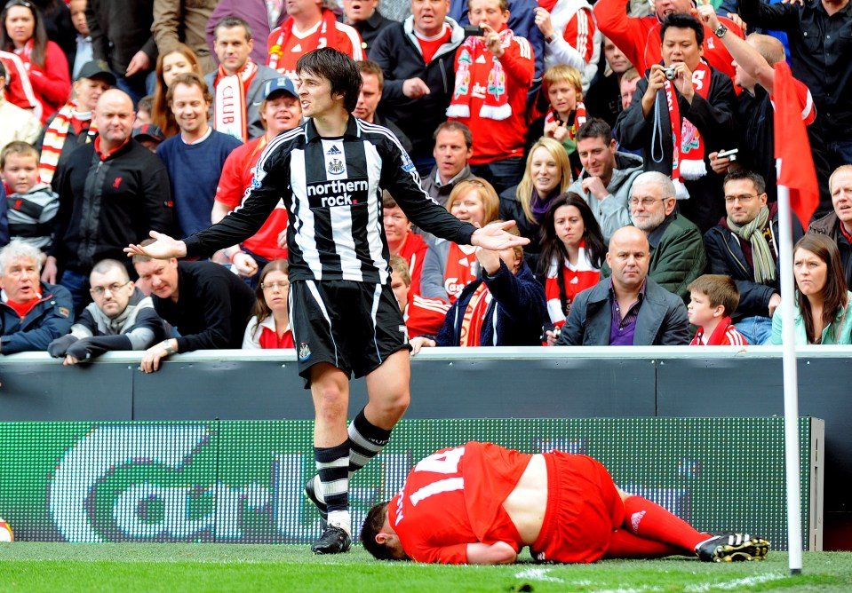 Joey Barton went in late on Xabi Alonso as the pair clashed at Anfield in 2009