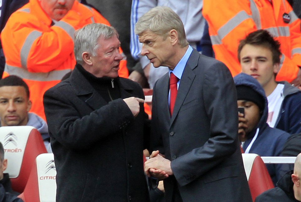 Arsenal V Manchester United / Barclays Premier League 28.04.2013 / Marc Aspland The Times Sir Alex Ferguson (Utd) manager & Arsene Wenger (Arsenal) manager before the game