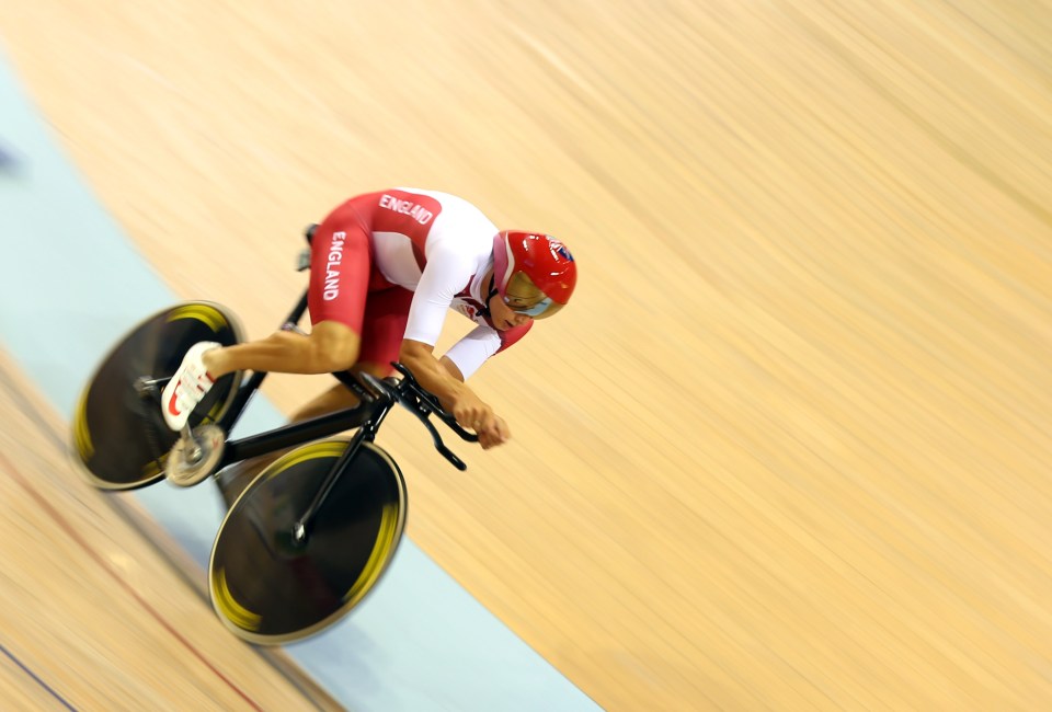 England's Steven Burke competes in the men's 4000m individual pursuit in the Sir Chris Hoy Velodrome in Glasgow