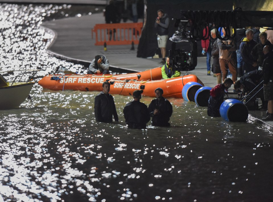 A safety boat was also seen on-set