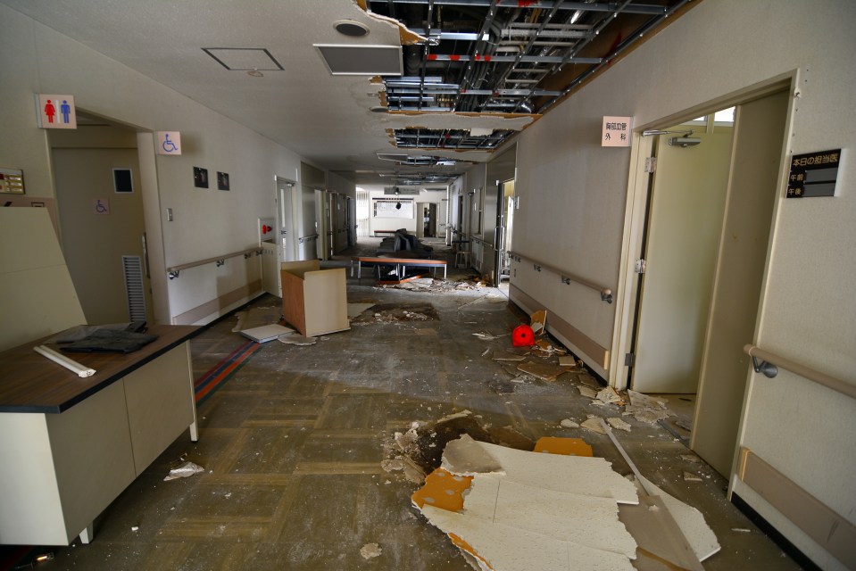 The trashed hallway at the deserted Wakayama Hospital 