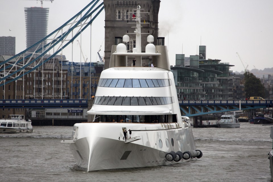 Andrey Melnichenko's superyacht near Tower Bridge on River Thames in London