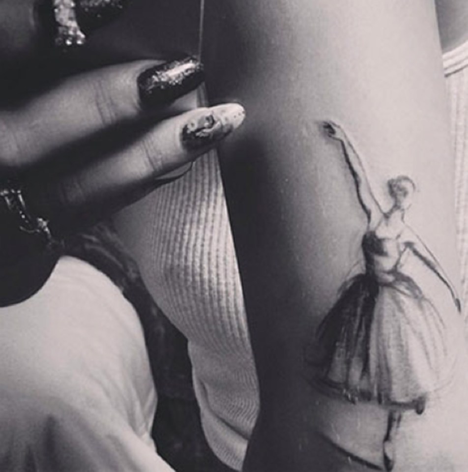 Rita Ora has a huge selection of tattoos, including this ballerina ink