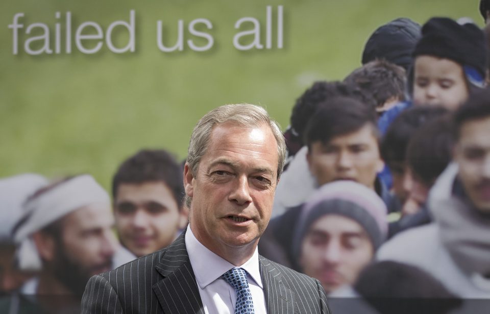  WRITING ON THE WALL ... Farage in front of Ukip poster during the Brexit campaign