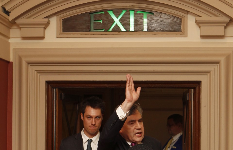  DOOR OF WORDS ... Gordon Brown waves goodbye before election loss