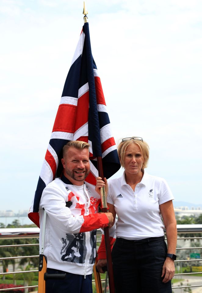 Lee Pearson with Chef de Mission Penny Briscoe during the ParalympicsGB Flagbearer announcement 