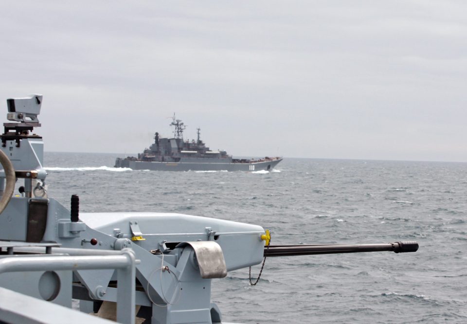 DOUBLE ESCORT DUTY AS HMS TYNE FOLLOWS TWO RUSSIAN WARSHIPS THROUGH CHANNEL