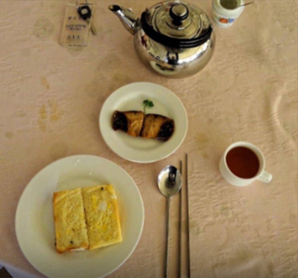 This Spartan meal served to guests is comprised of basic bread and tea