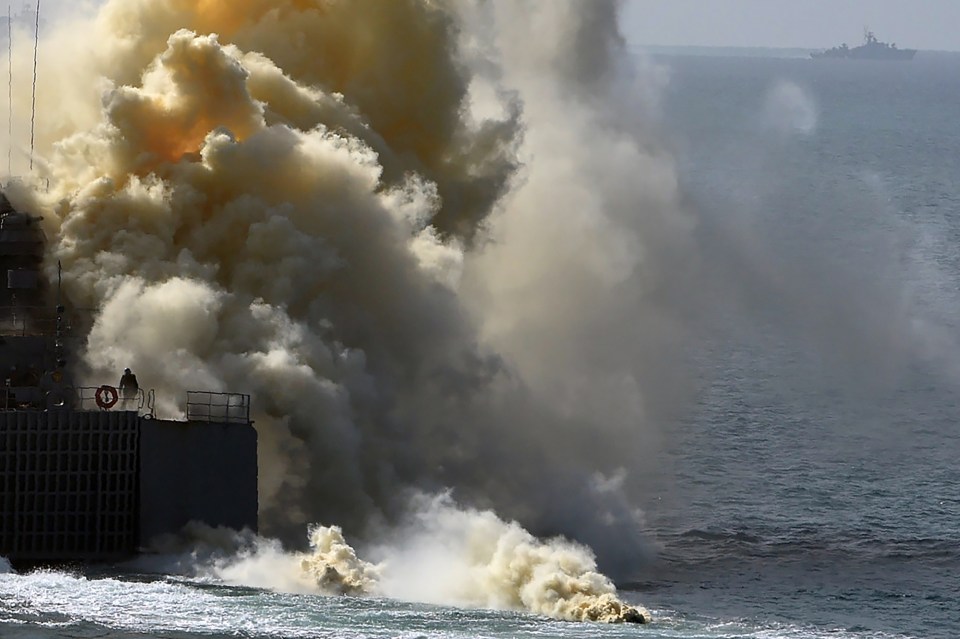 Russia's navy ships took part in the drill at a remote firing range at the Black Sea coast 