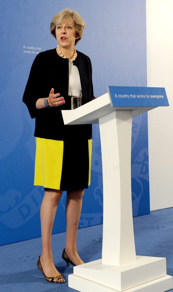 Theresa May in her trademark kitten heels 