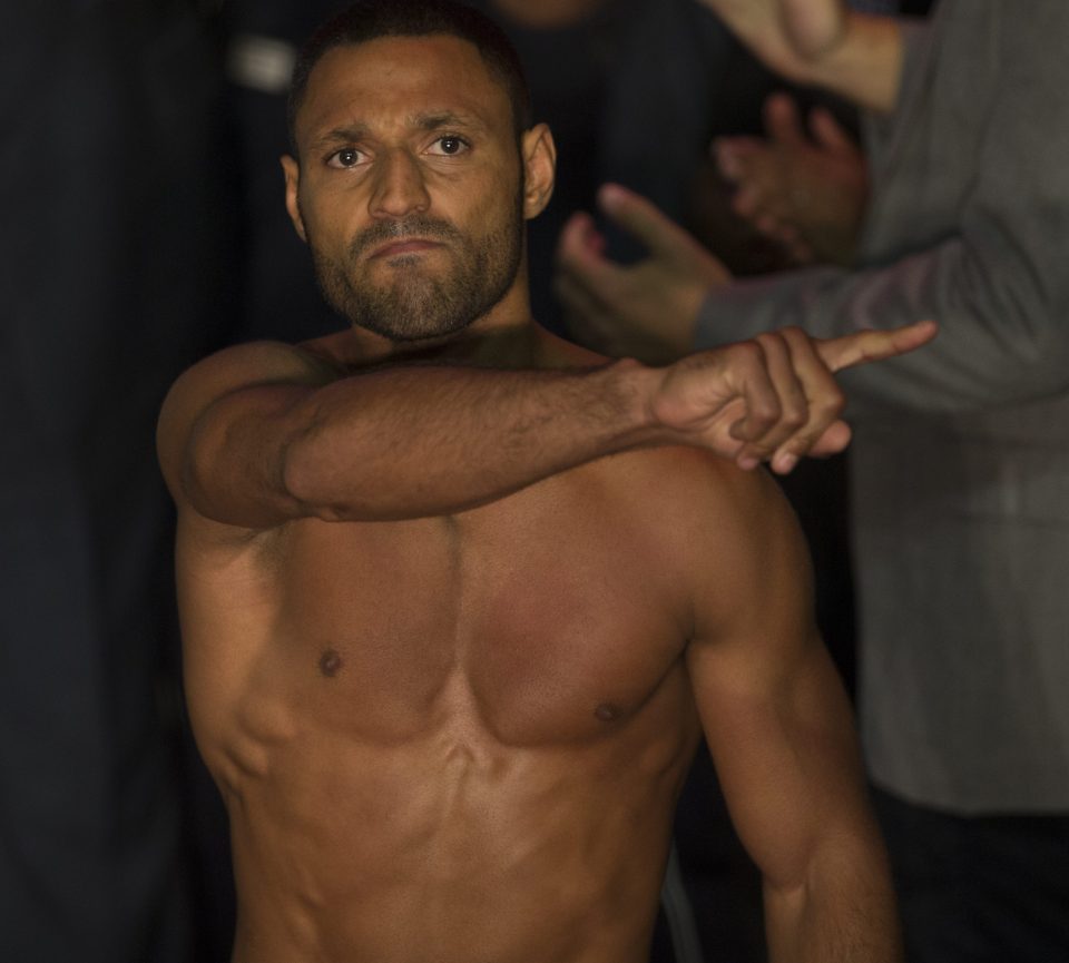 Brook was in confident mood as he took part in the weigh-in in London yesterday (Friday)