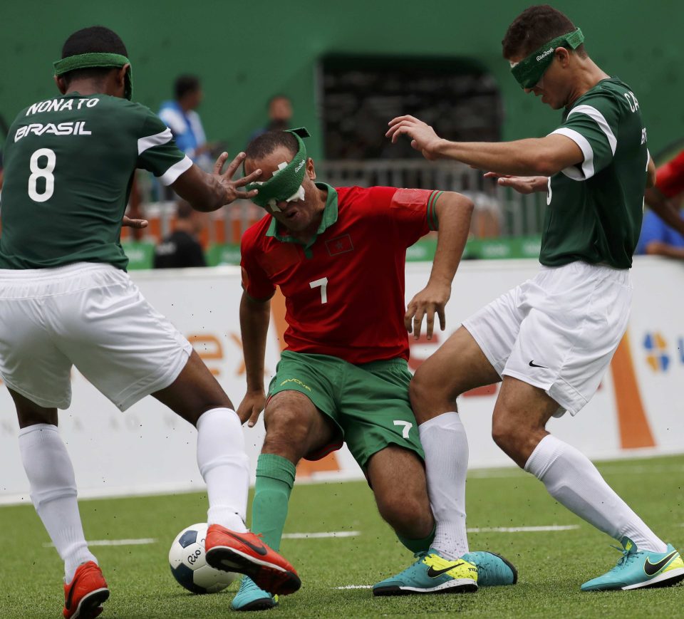 Brazil players Nonato and Cassio close in on Moroccos Houssam Ghilli