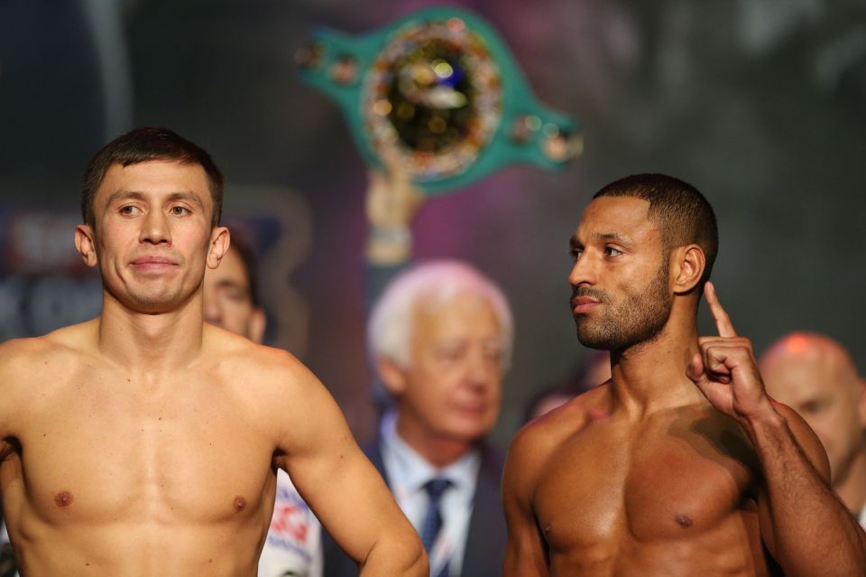 Kell Brook and Gennady Golovkin met yesterday (Friday) at the O2 for the pre-fight weigh-in