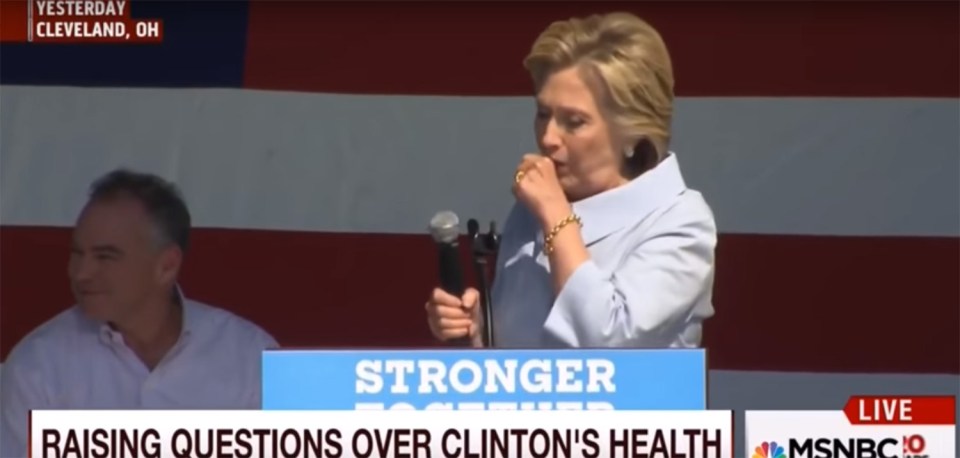  Hillary Clinton started coughing while giving a speech at a rally yesterday